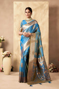 Jyoti Fashion Women's Sky Blue Silk Zari Woven Saree with Blouse - Distacart