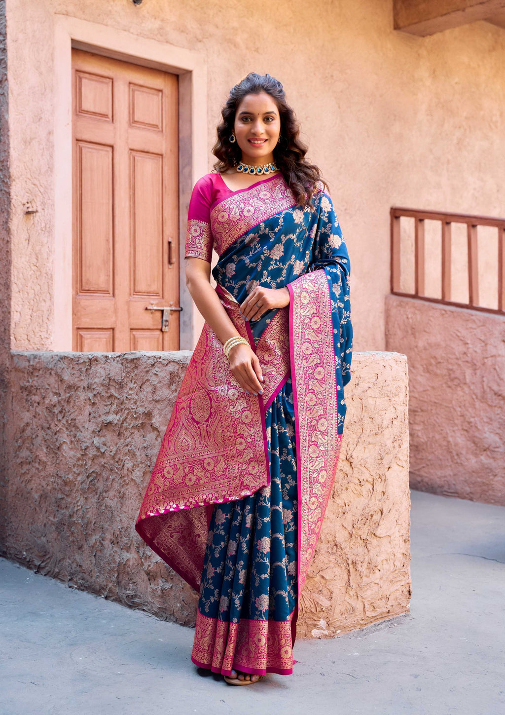 Jyoti Fashion Women's Navy Blue Silk Zari Woven Saree with Blouse - Distacart