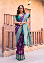 Jyoti Fashion Women's Purple Silk Zari Woven Saree with Blouse - Distacart