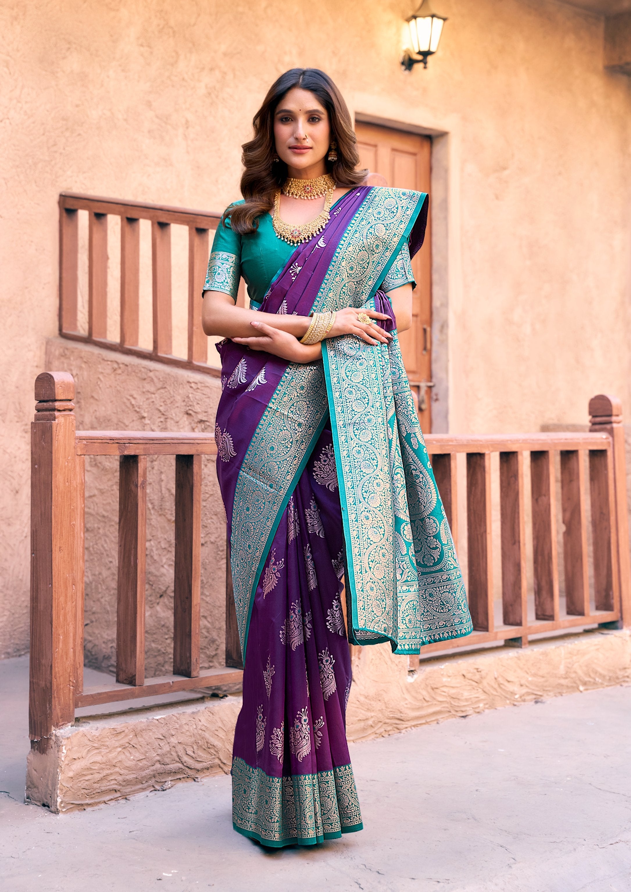 Jyoti Fashion Women's Purple Silk Zari Woven Saree with Blouse - Distacart