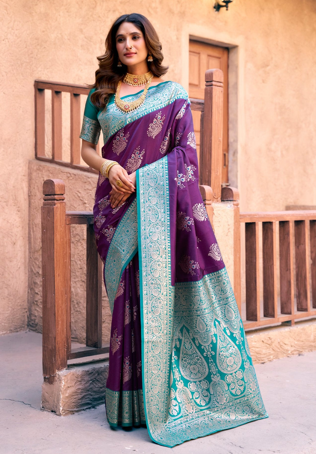 Jyoti Fashion Women's Purple Silk Zari Woven Saree with Blouse - Distacart
