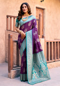 Jyoti Fashion Women's Purple Silk Zari Woven Saree with Blouse - Distacart