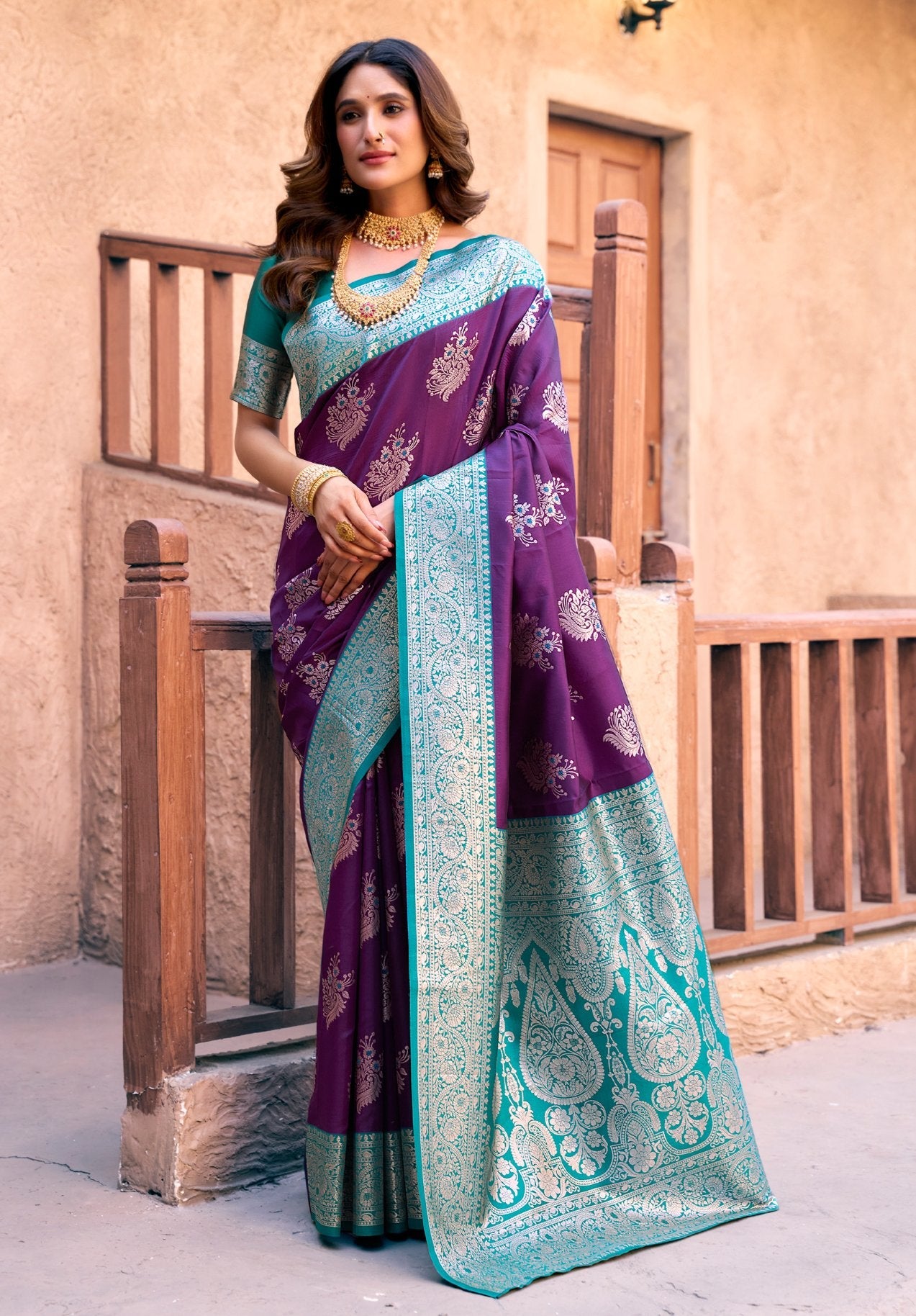 Jyoti Fashion Women's Purple Silk Zari Woven Saree with Blouse - Distacart