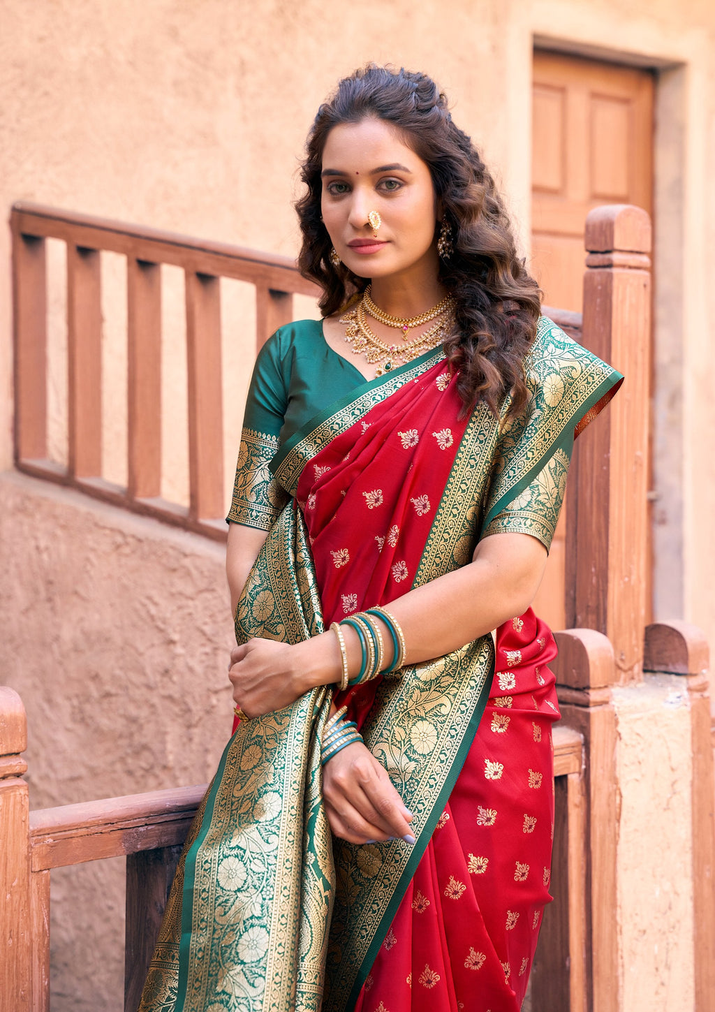 Jyoti Fashion Women's Red Silk Zari Woven Saree with Blouse - Distacart