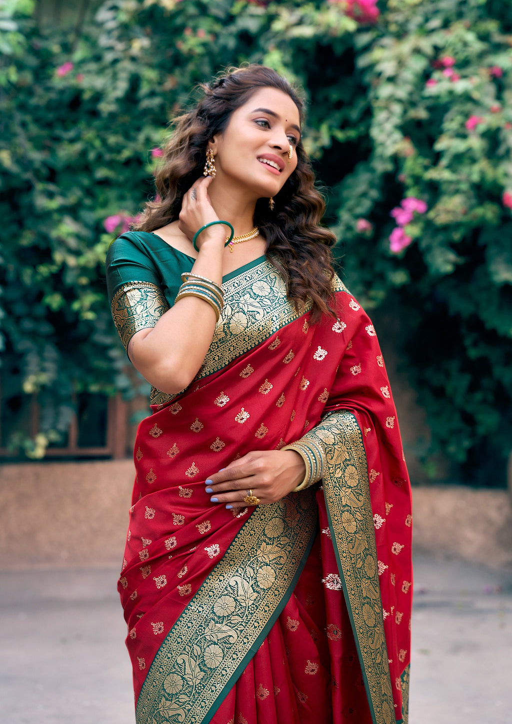 Jyoti Fashion Women's Red Silk Zari Woven Saree with Blouse - Distacart