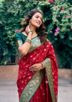 Jyoti Fashion Women's Red Silk Zari Woven Saree with Blouse - Distacart