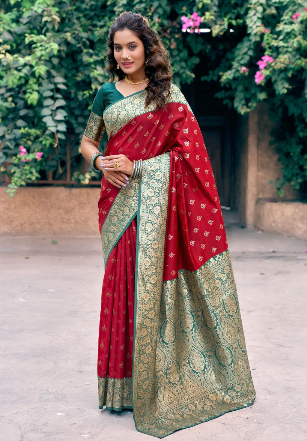 Jyoti Fashion Women's Red Silk Zari Woven Saree with Blouse - Distacart