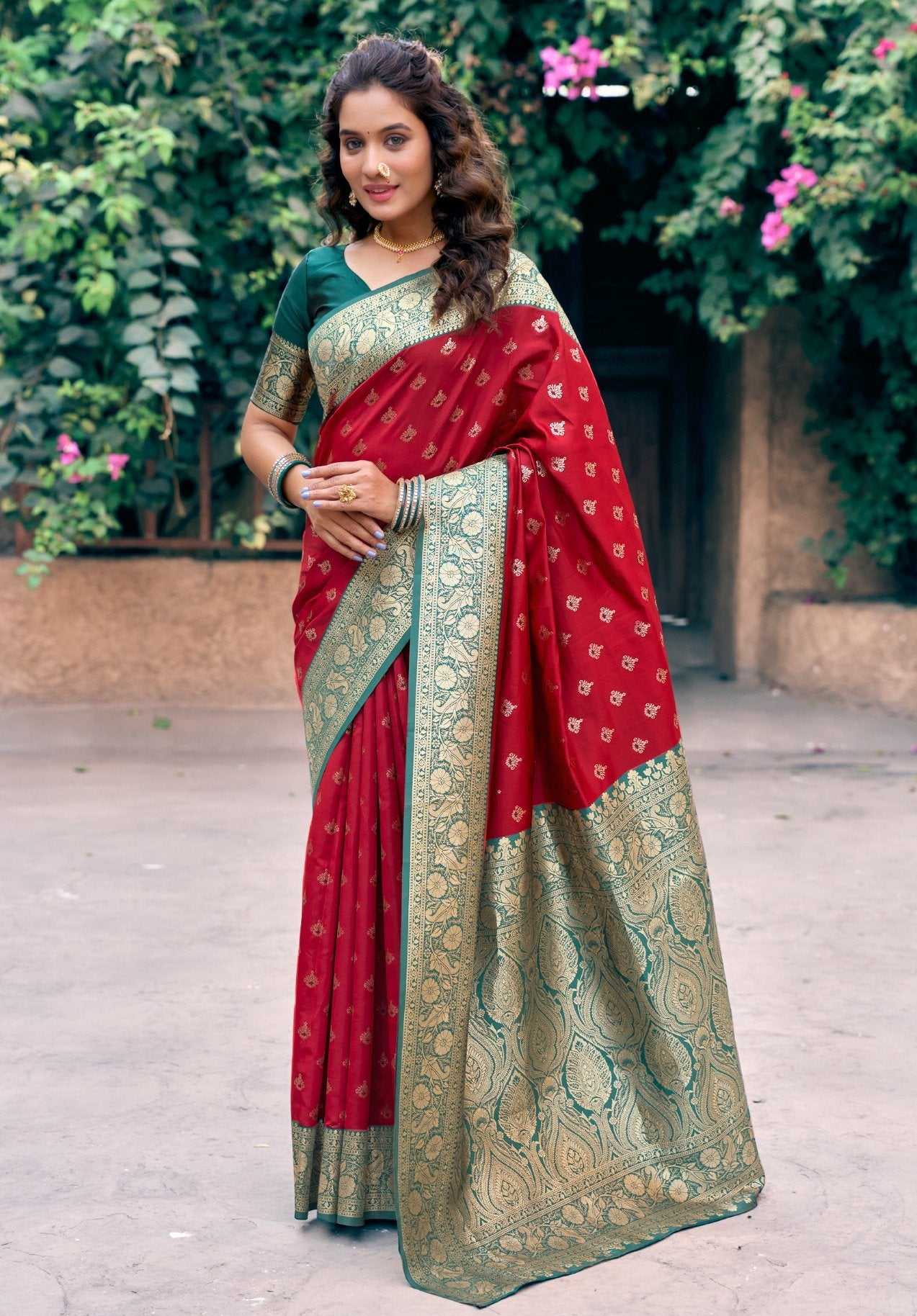 Jyoti Fashion Women's Red Silk Zari Woven Saree with Blouse - Distacart