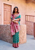 Jyoti Fashion Women's Turquoise Silk Zari Woven Saree with Blouse - Distacart