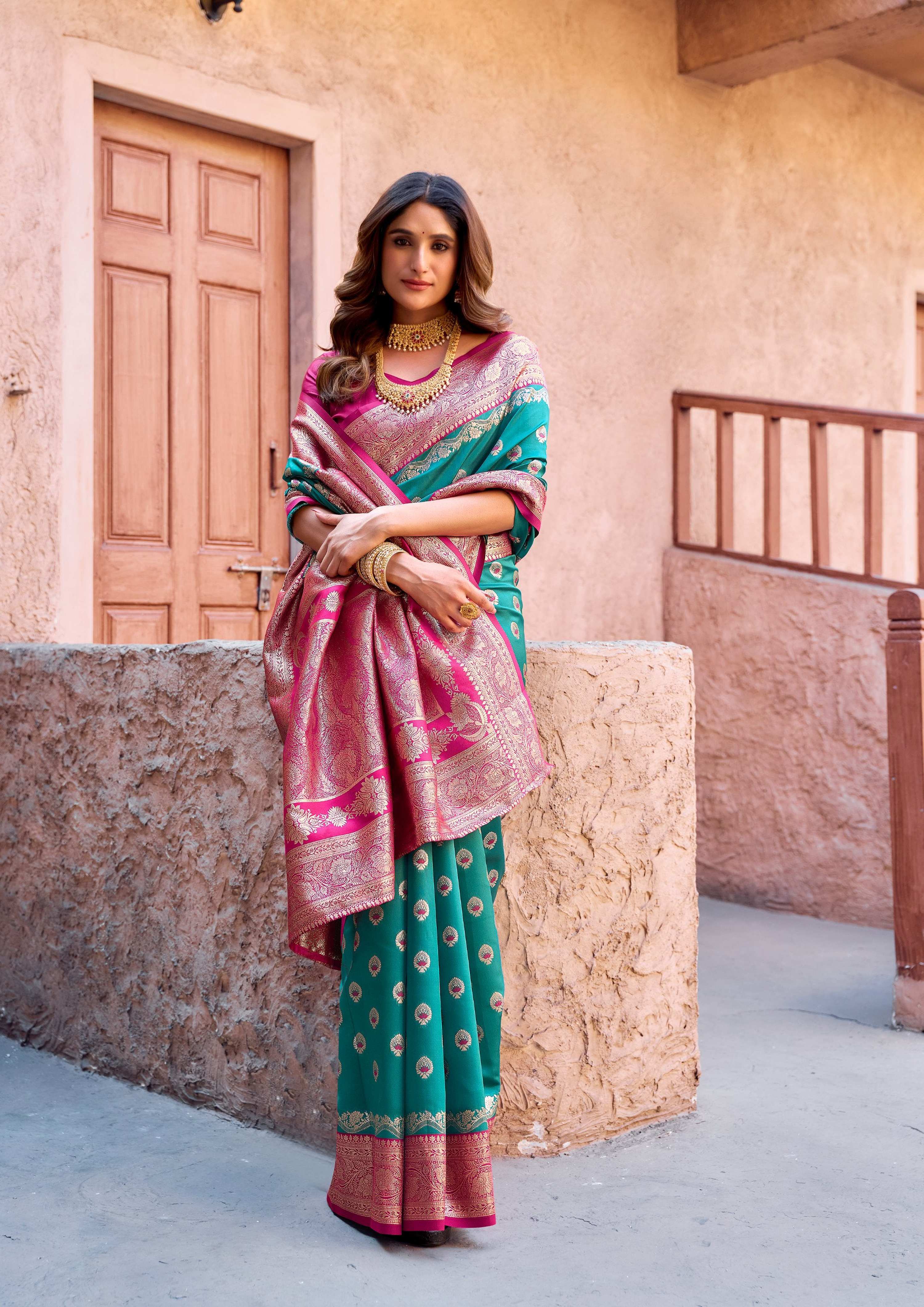 Jyoti Fashion Women's Turquoise Silk Zari Woven Saree with Blouse - Distacart