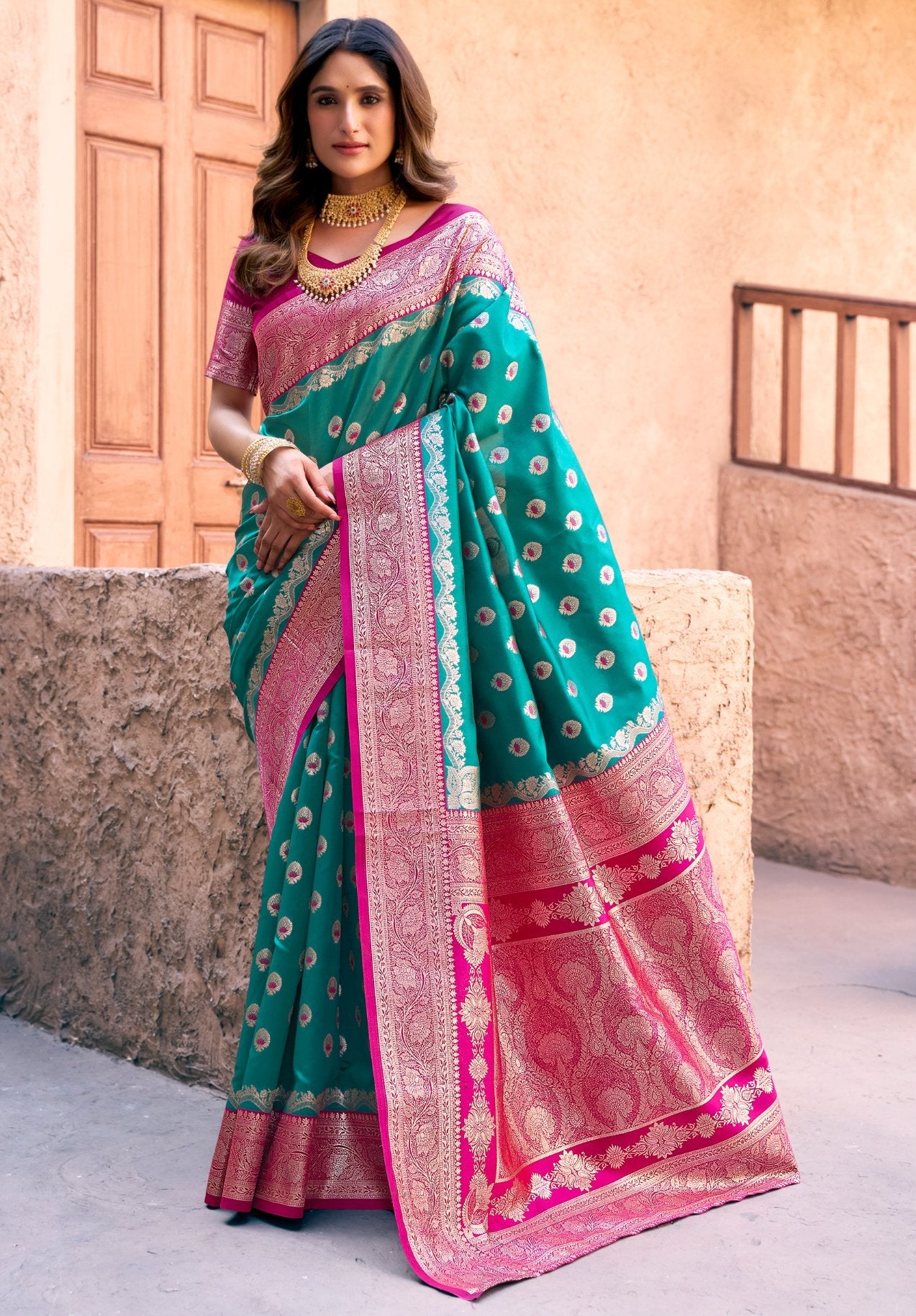 Jyoti Fashion Women's Turquoise Silk Zari Woven Saree with Blouse - Distacart