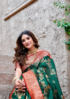 Jyoti Fashion Women's Bottle Green Silk Zari Woven Saree with Blouse - Distacart