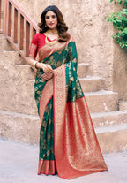 Jyoti Fashion Women's Bottle Green Silk Zari Woven Saree with Blouse - Distacart