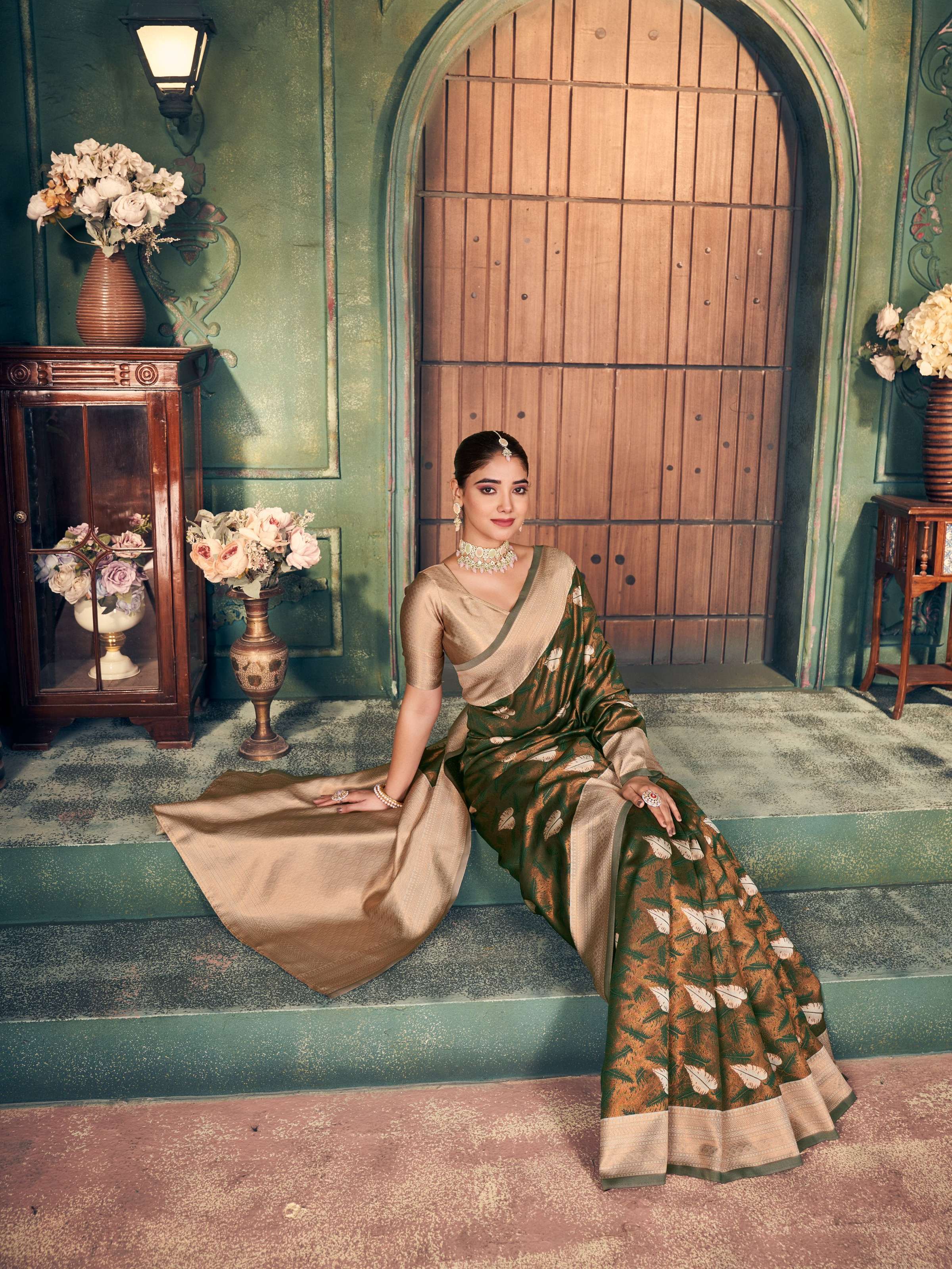 Jyoti Fashion Women's Mehendi Silk Zari Woven Saree with Blouse - Distacart