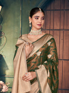 Jyoti Fashion Women's Mehendi Silk Zari Woven Saree with Blouse - Distacart