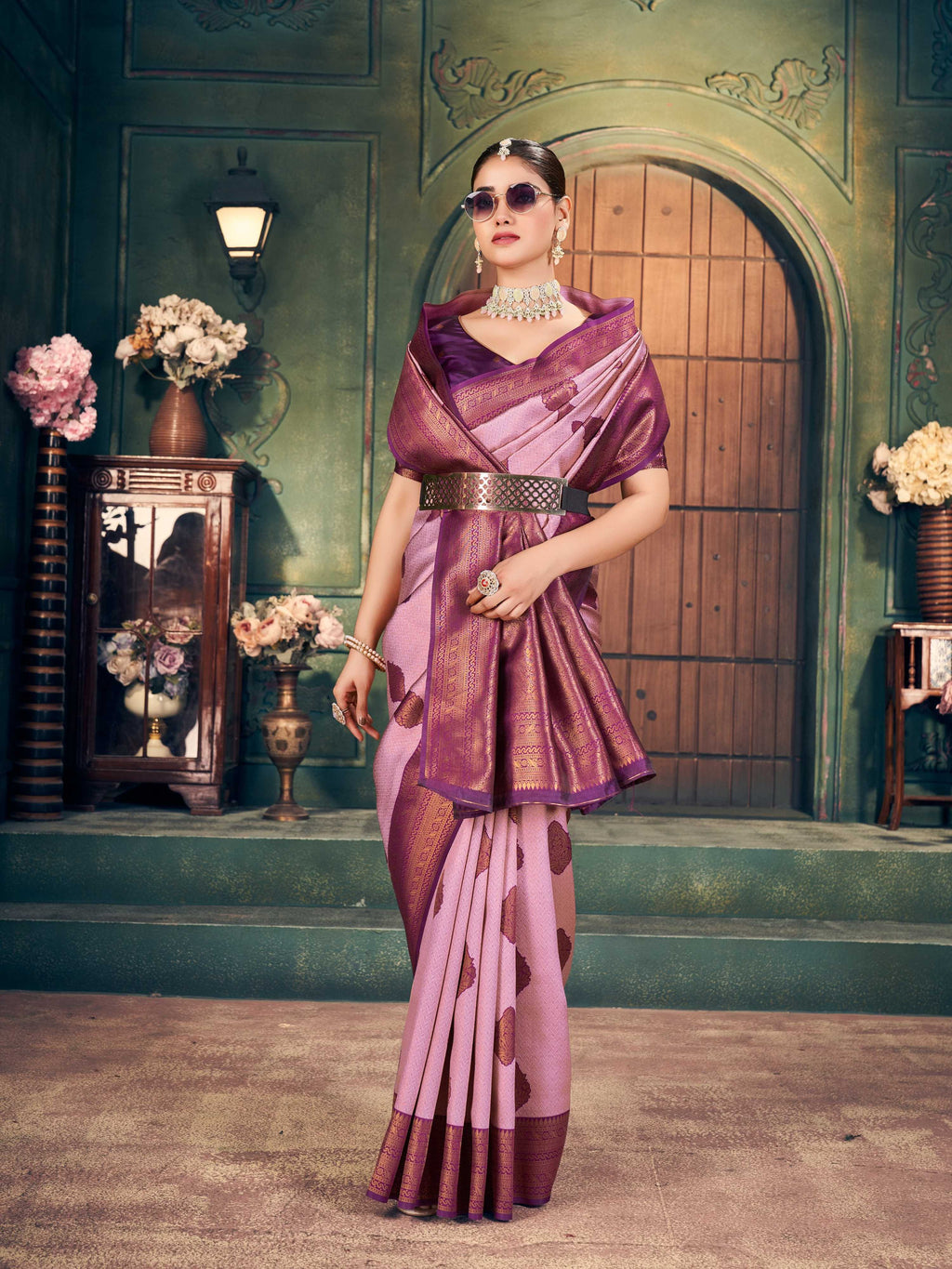 Jyoti Fashion Women's Light Purple Silk Zari Woven Saree with Blouse - Distacart