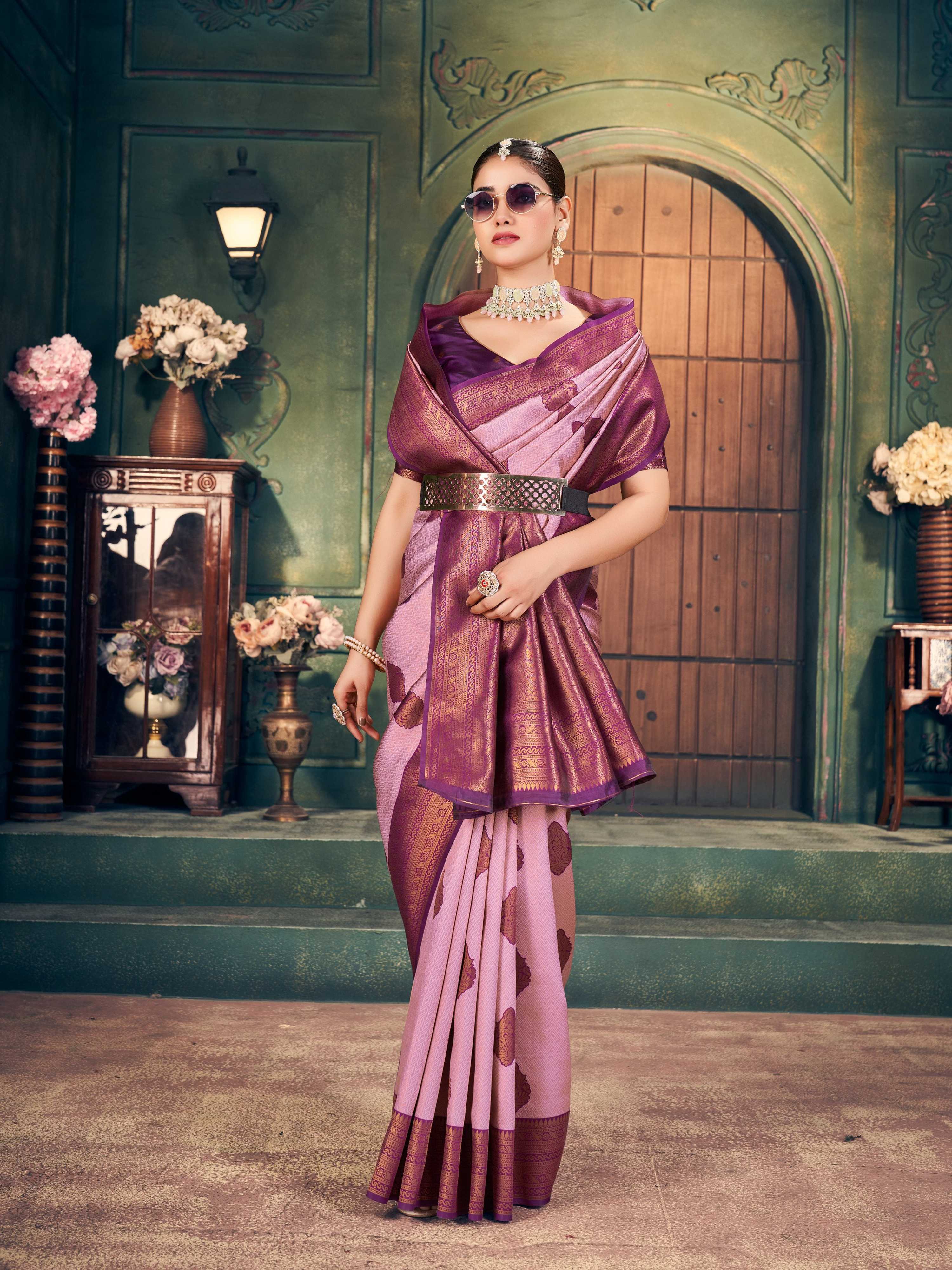Jyoti Fashion Women's Light Purple Silk Zari Woven Saree with Blouse - Distacart