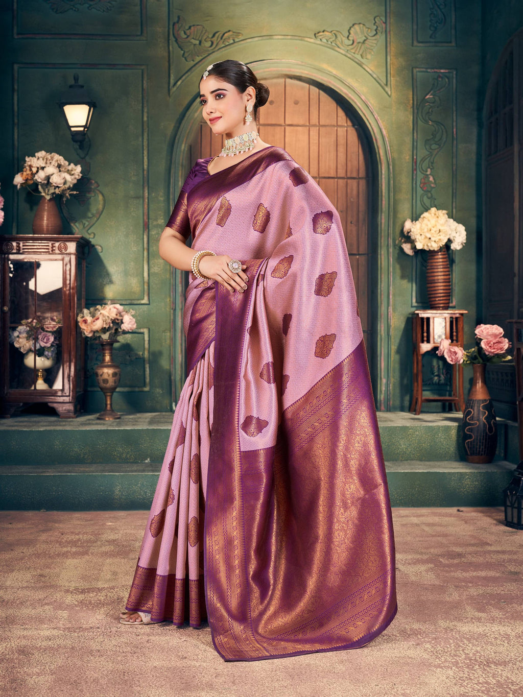 Jyoti Fashion Women's Light Purple Silk Zari Woven Saree with Blouse - Distacart