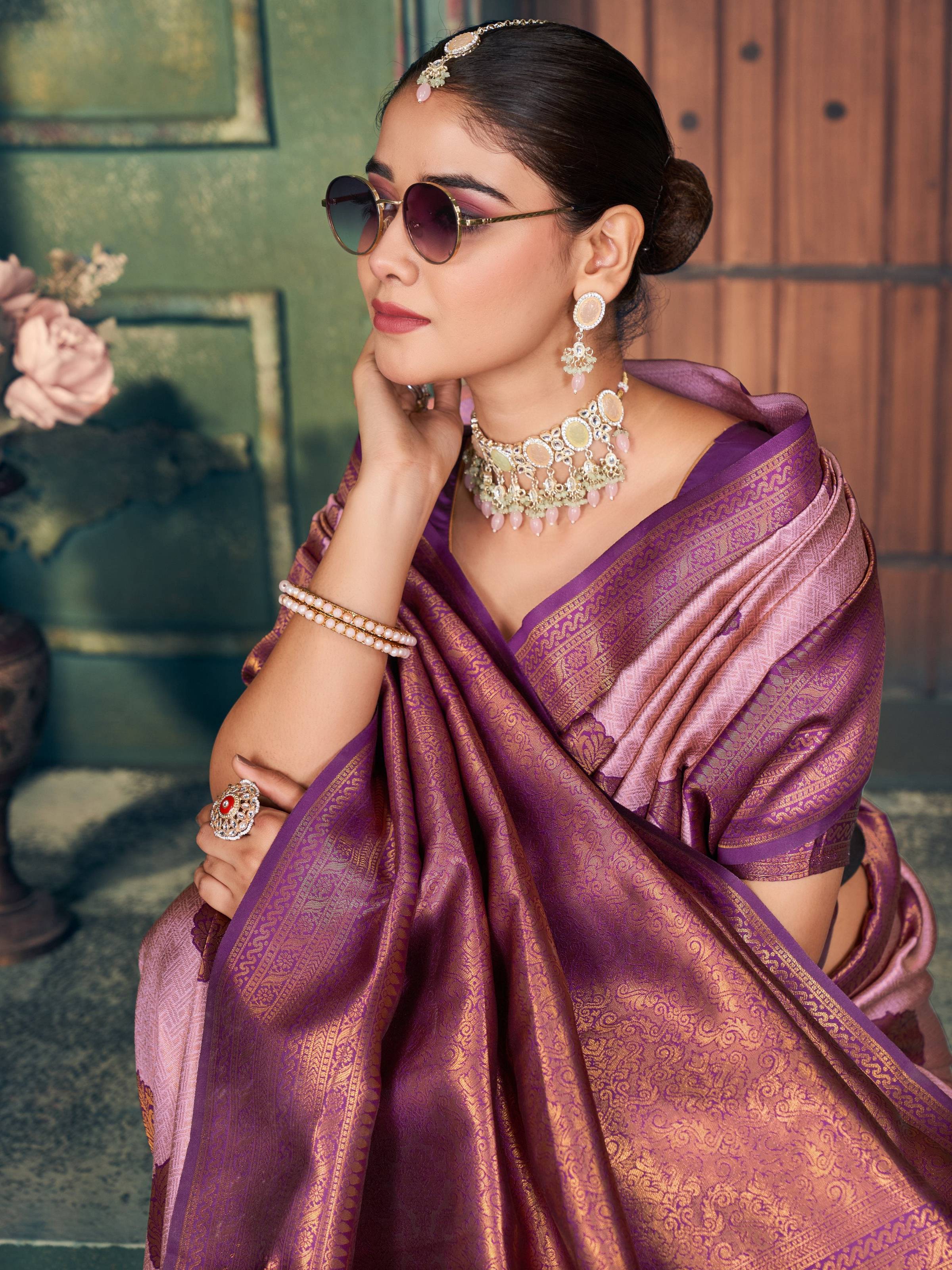 Jyoti Fashion Women's Light Purple Silk Zari Woven Saree with Blouse - Distacart