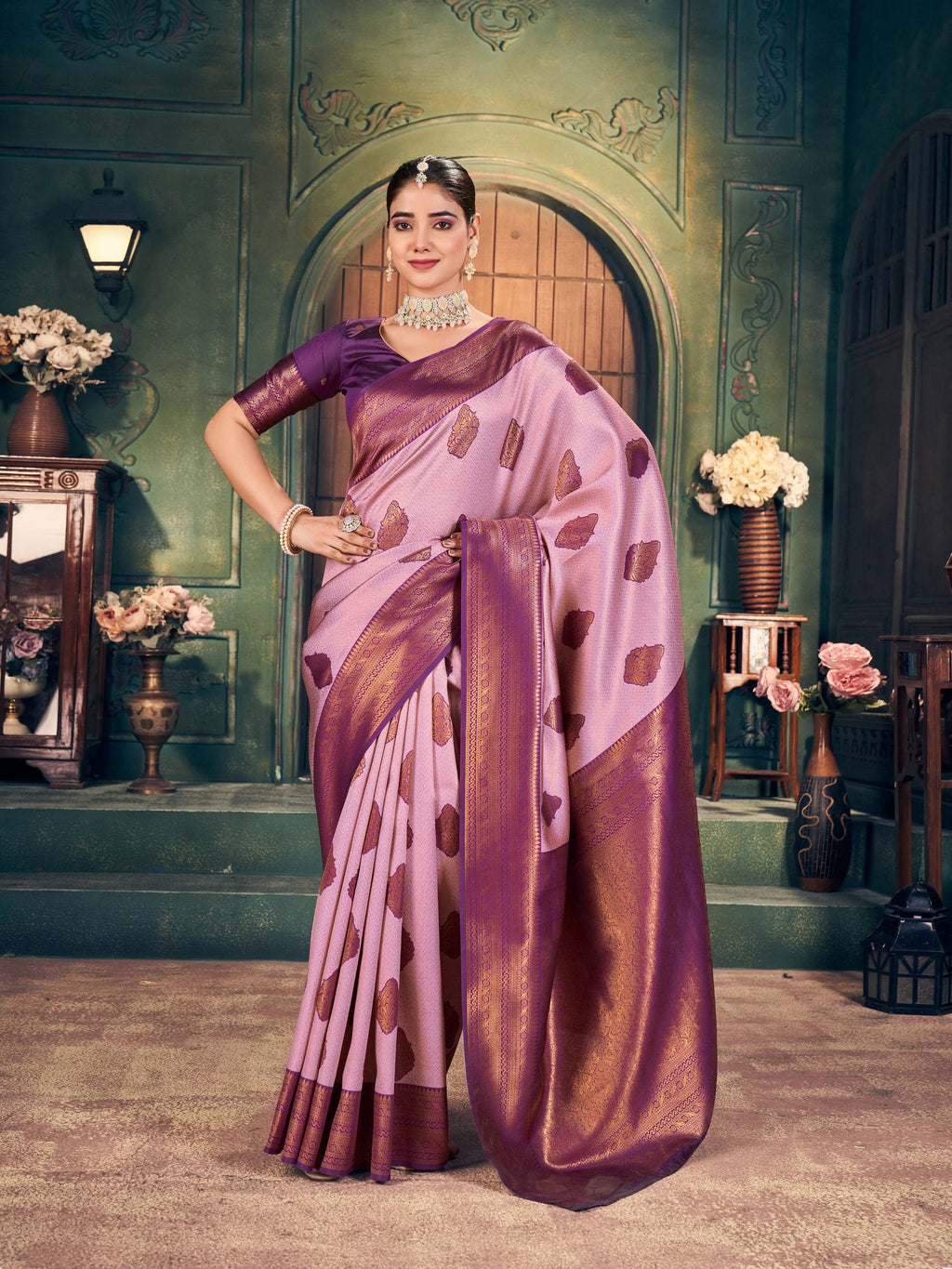 Jyoti Fashion Women's Light Purple Silk Zari Woven Saree with Blouse - Distacart