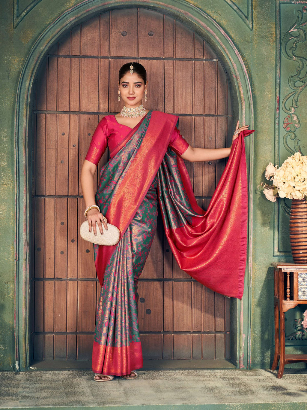 Jyoti Fashion Women's Grey Silk Zari Woven Saree with Blouse - Distacart