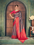 Jyoti Fashion Women's Grey Silk Zari Woven Saree with Blouse - Distacart