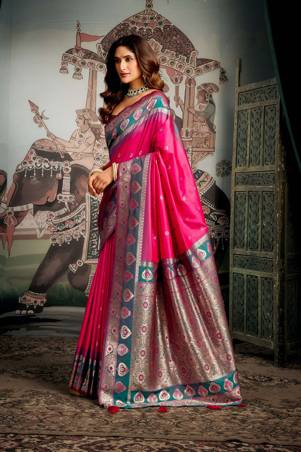 Jyoti Fashion Women's Pink Soft Silk Zari Woven Saree with Blouse - Distacart
