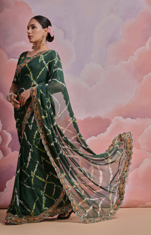 Jyoti Fashion Women's Bottle Green Coding Sequence Georgette Saree with Blouse - Distacart