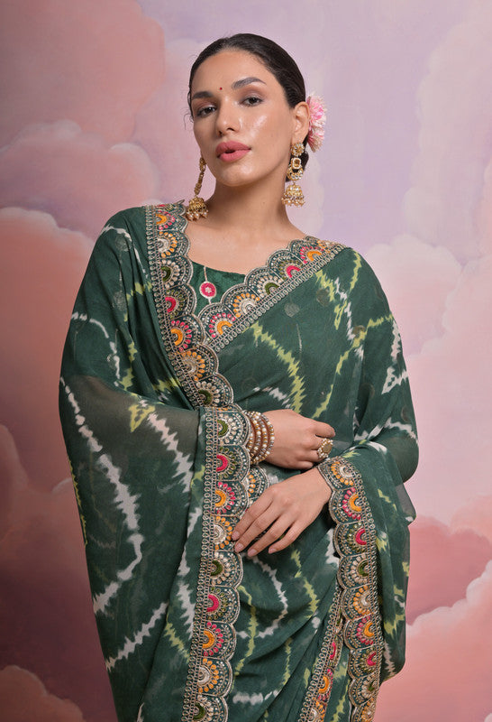 Jyoti Fashion Women's Bottle Green Coding Sequence Georgette Saree with Blouse - Distacart