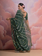 Jyoti Fashion Women's Bottle Green Coding Sequence Georgette Saree with Blouse - Distacart
