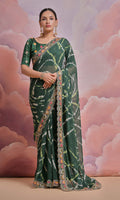 Jyoti Fashion Women's Bottle Green Coding Sequence Georgette Saree with Blouse - Distacart