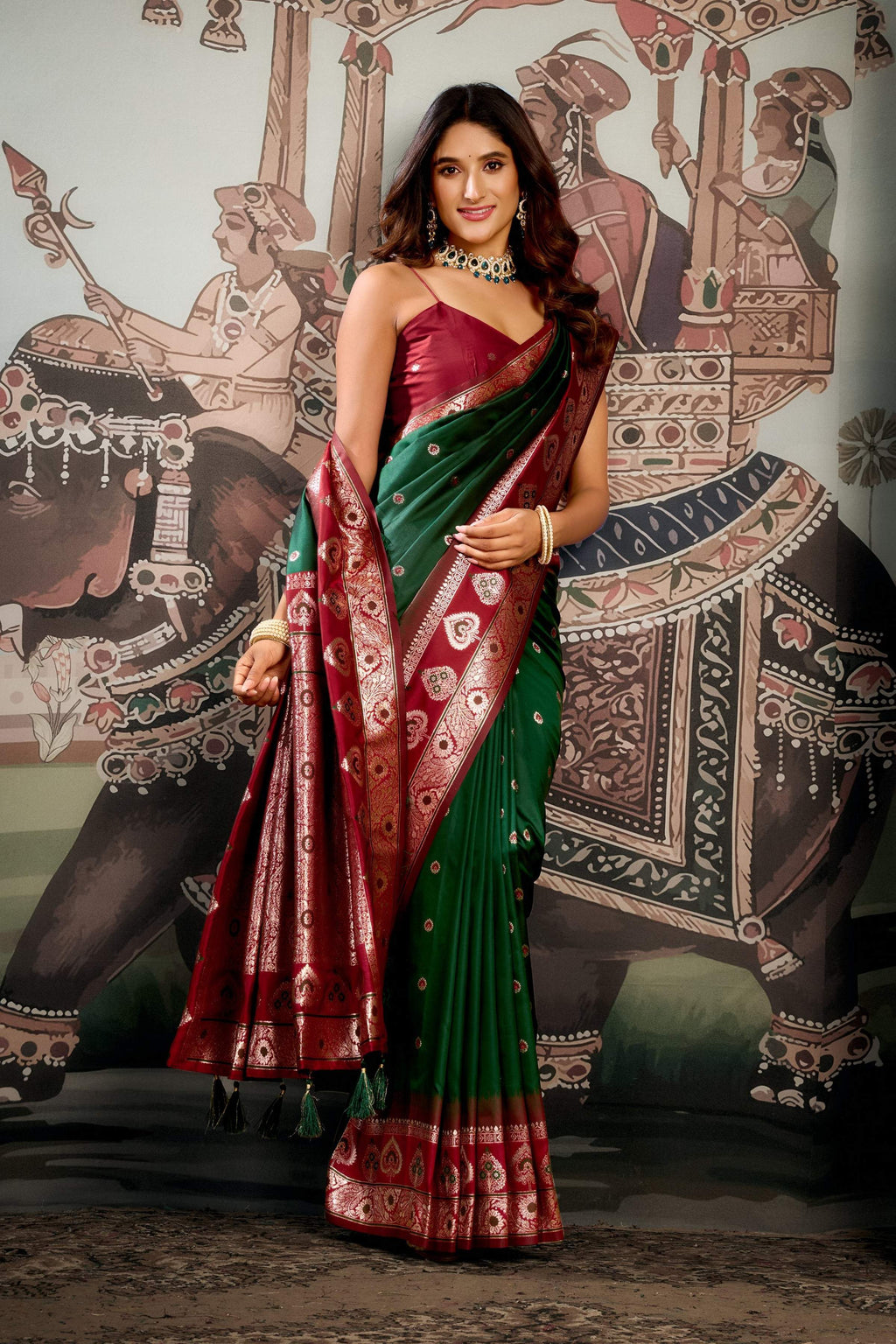 Jyoti Fashion Women's Bottle Green Soft Silk Zari Woven Saree with Blouse - Distacart
