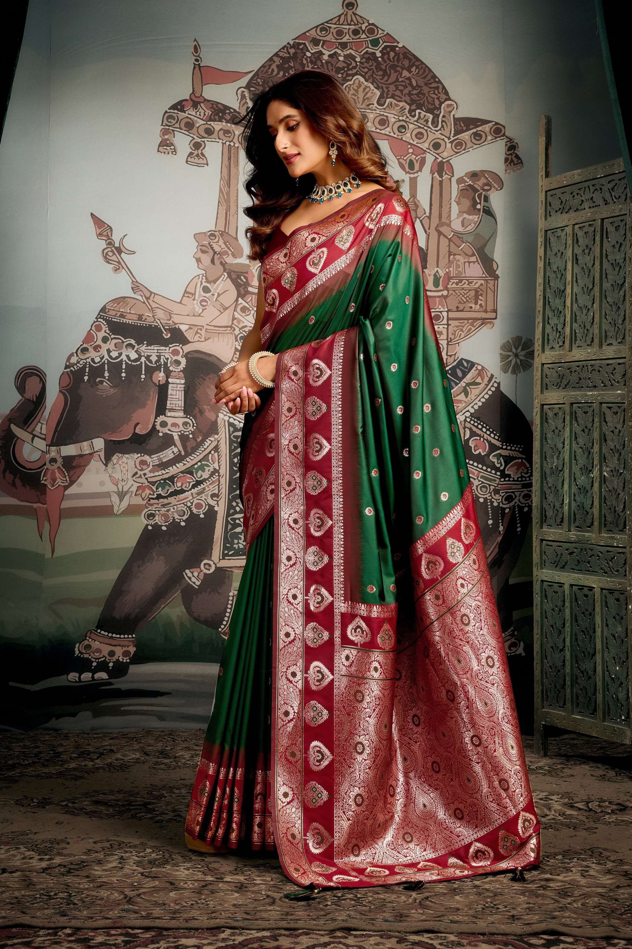 Jyoti Fashion Women's Bottle Green Soft Silk Zari Woven Saree with Blouse - Distacart
