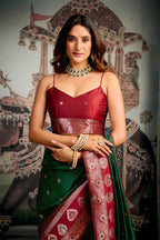 Jyoti Fashion Women's Bottle Green Soft Silk Zari Woven Saree with Blouse - Distacart