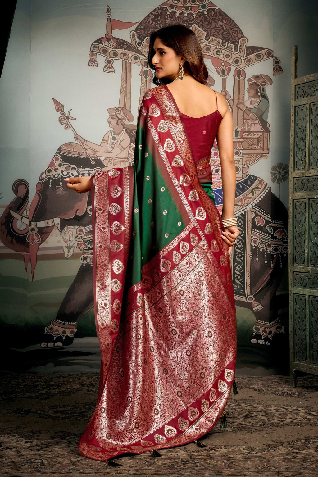 Jyoti Fashion Women's Bottle Green Soft Silk Zari Woven Saree with Blouse - Distacart