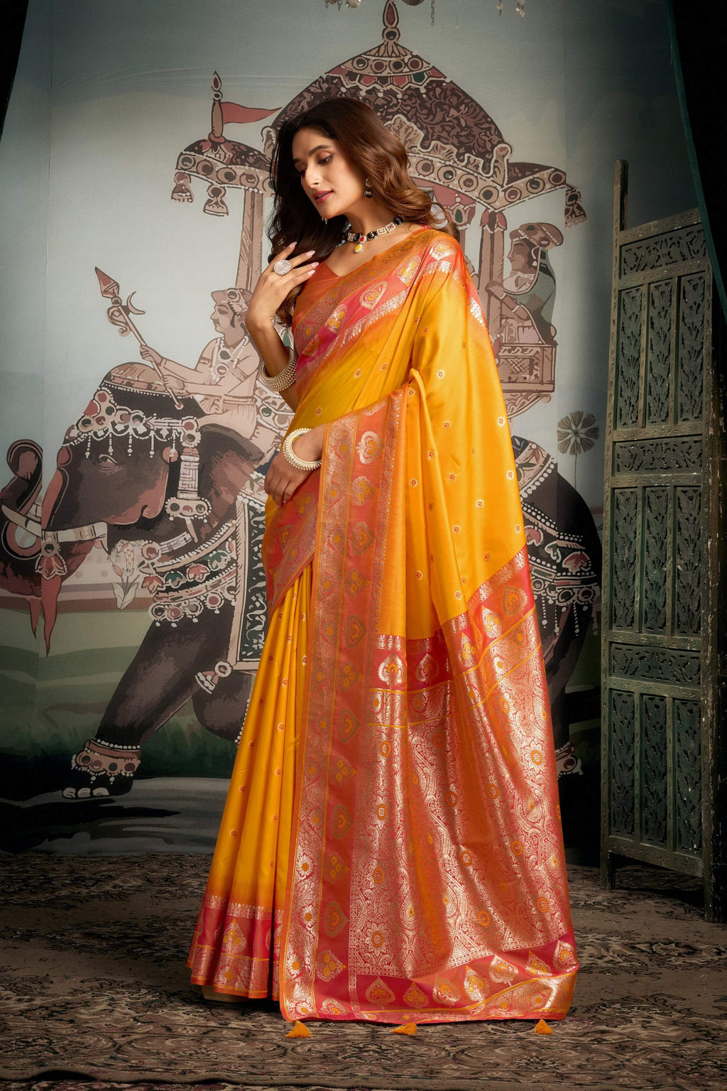 Jyoti Fashion Women's Yellow Soft Silk Zari Woven Saree with Blouse - Distacart