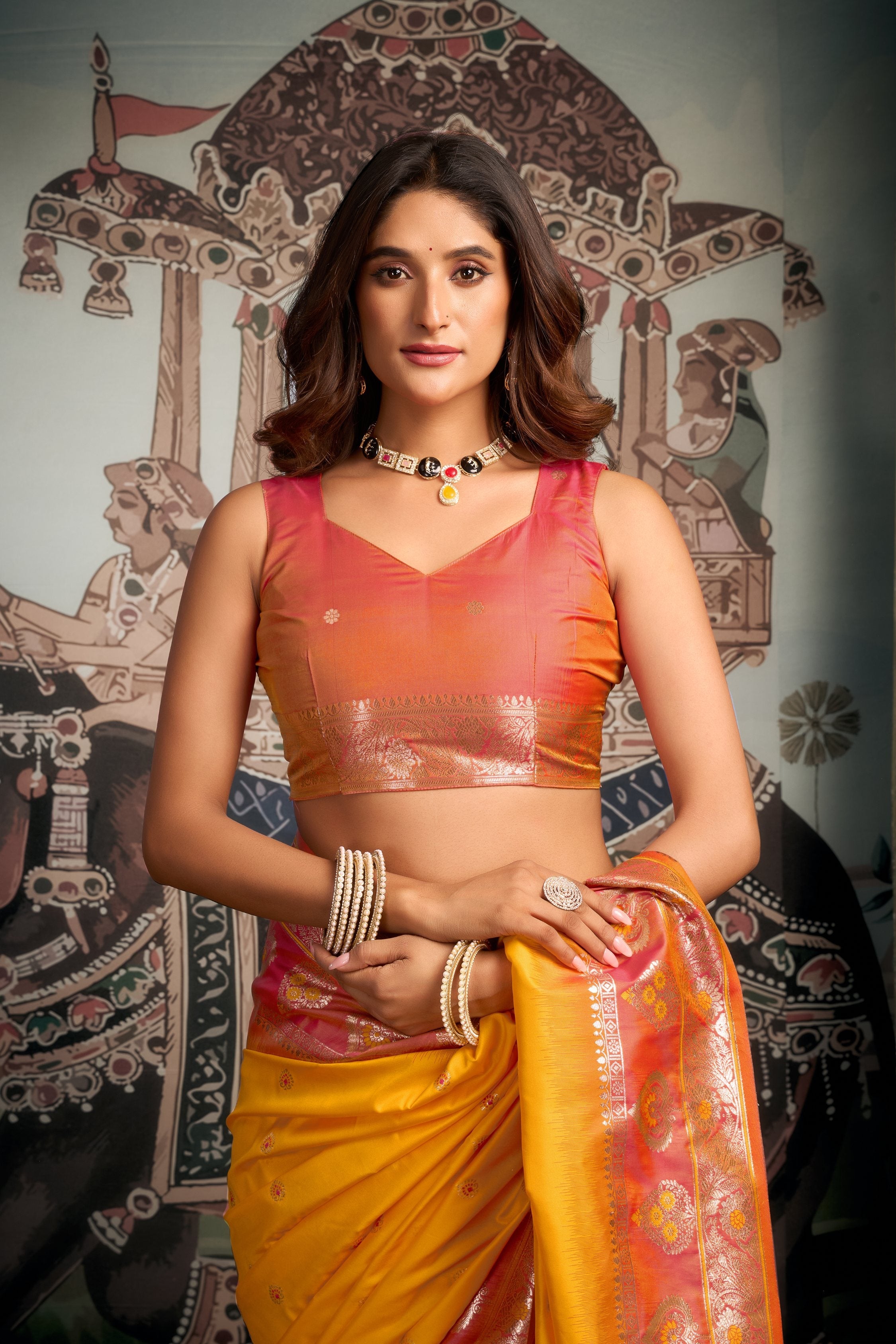 Jyoti Fashion Women's Yellow Soft Silk Zari Woven Saree with Blouse - Distacart