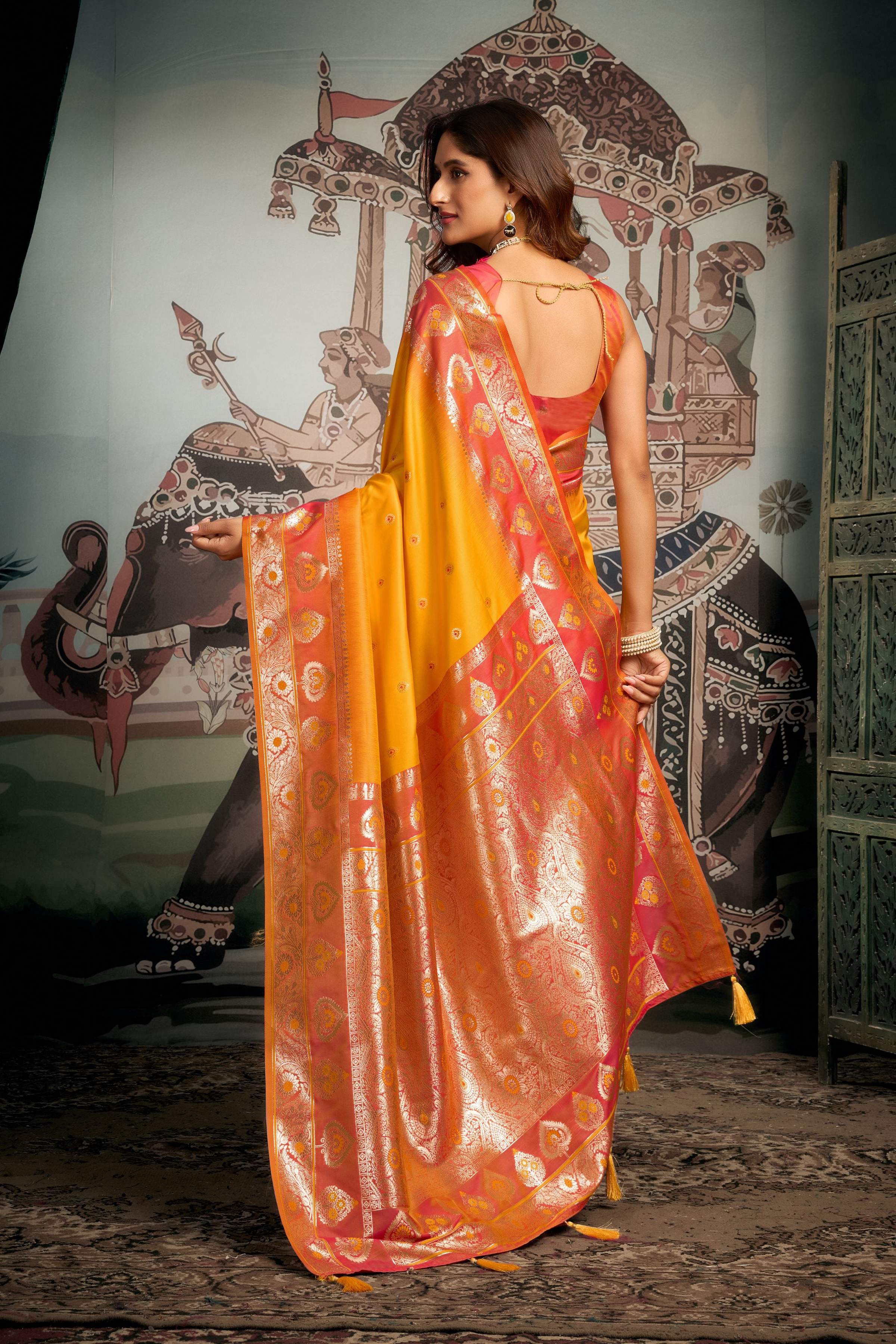 Jyoti Fashion Women's Yellow Soft Silk Zari Woven Saree with Blouse - Distacart