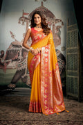 Jyoti Fashion Women's Yellow Soft Silk Zari Woven Saree with Blouse - Distacart
