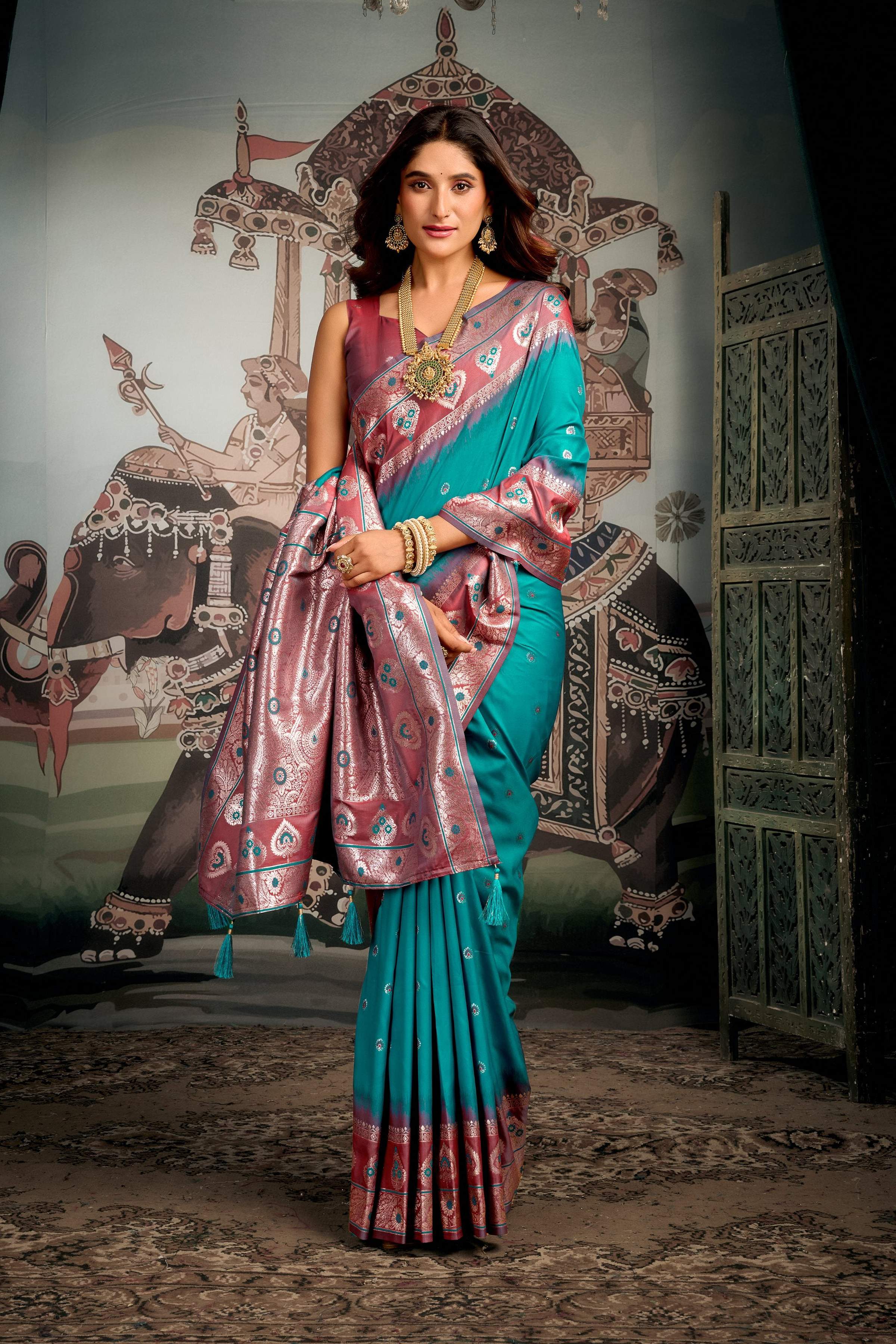 Jyoti Fashion Women's Turquoise Soft Silk Zari Woven Saree with Blouse - Distacart