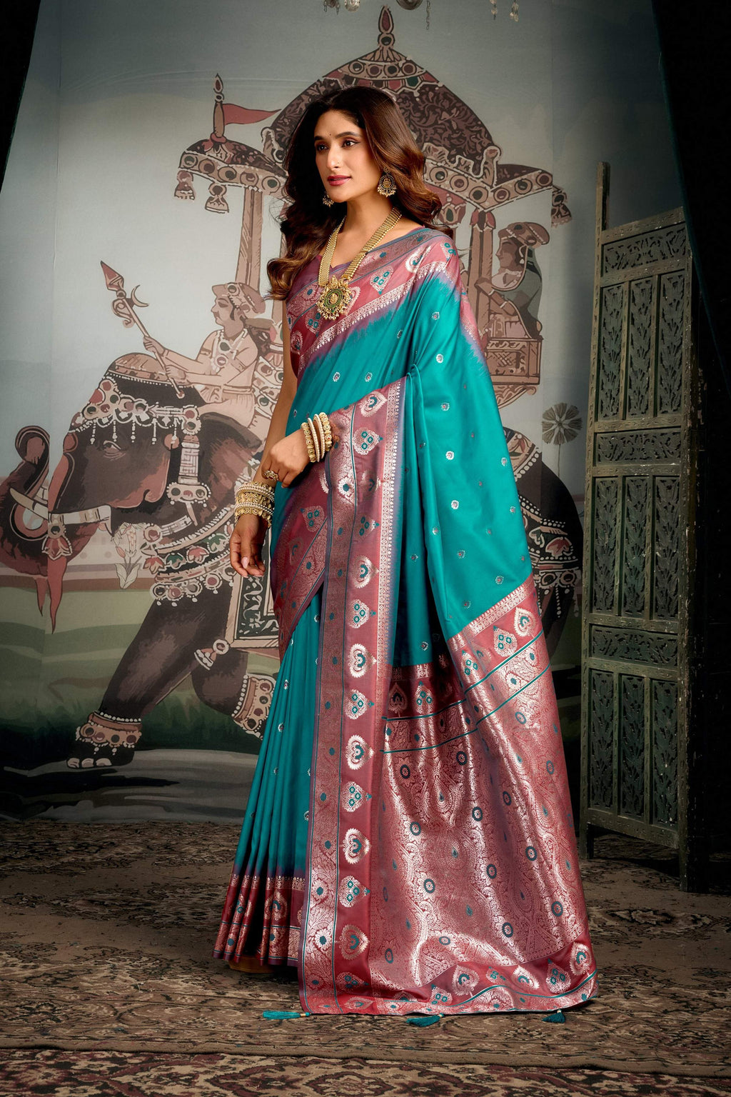 Jyoti Fashion Women's Turquoise Soft Silk Zari Woven Saree with Blouse - Distacart