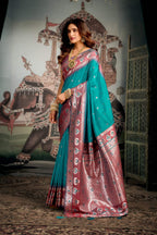Jyoti Fashion Women's Turquoise Soft Silk Zari Woven Saree with Blouse - Distacart