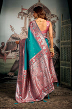 Jyoti Fashion Women's Turquoise Soft Silk Zari Woven Saree with Blouse - Distacart