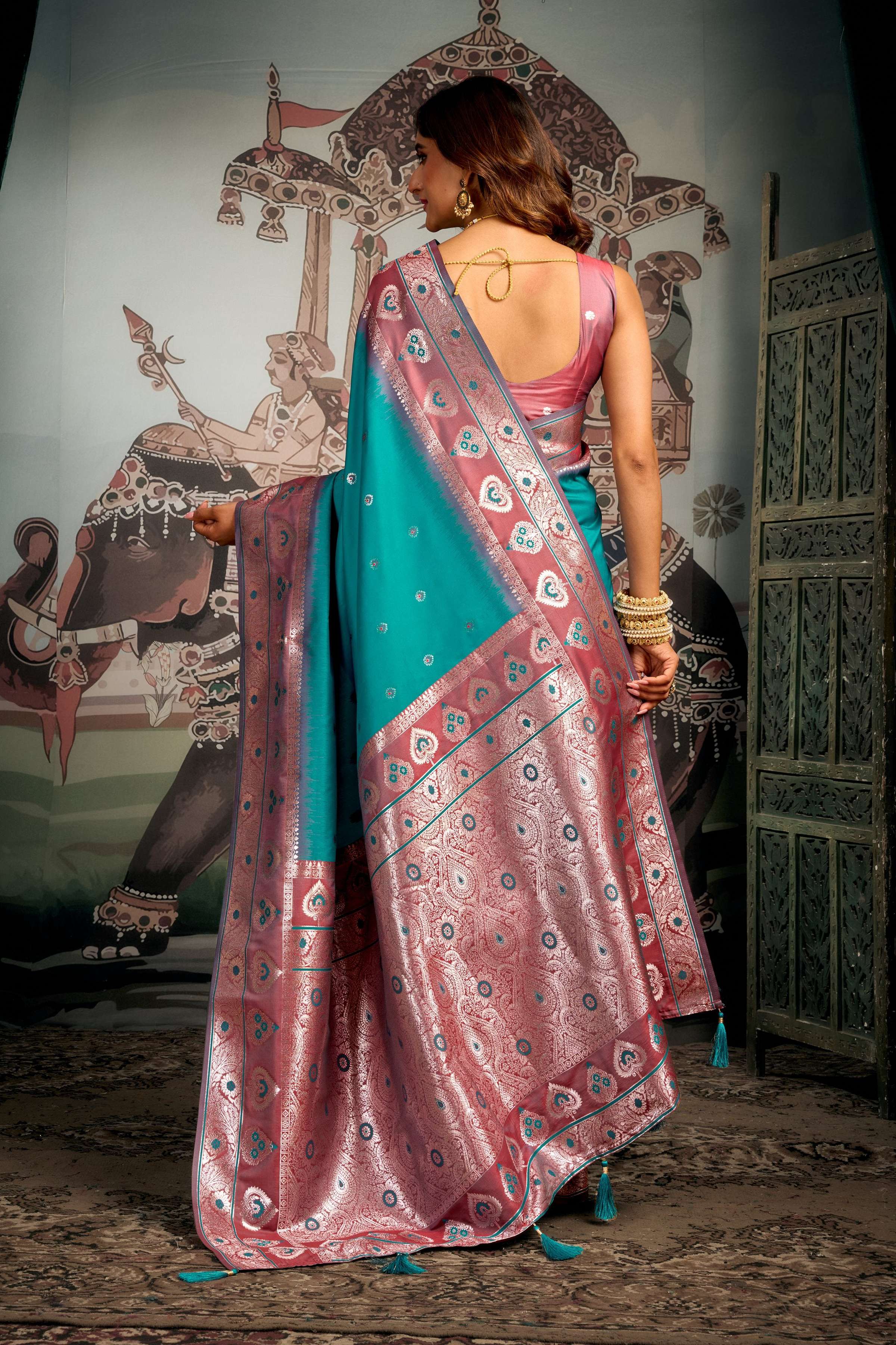 Jyoti Fashion Women's Turquoise Soft Silk Zari Woven Saree with Blouse - Distacart