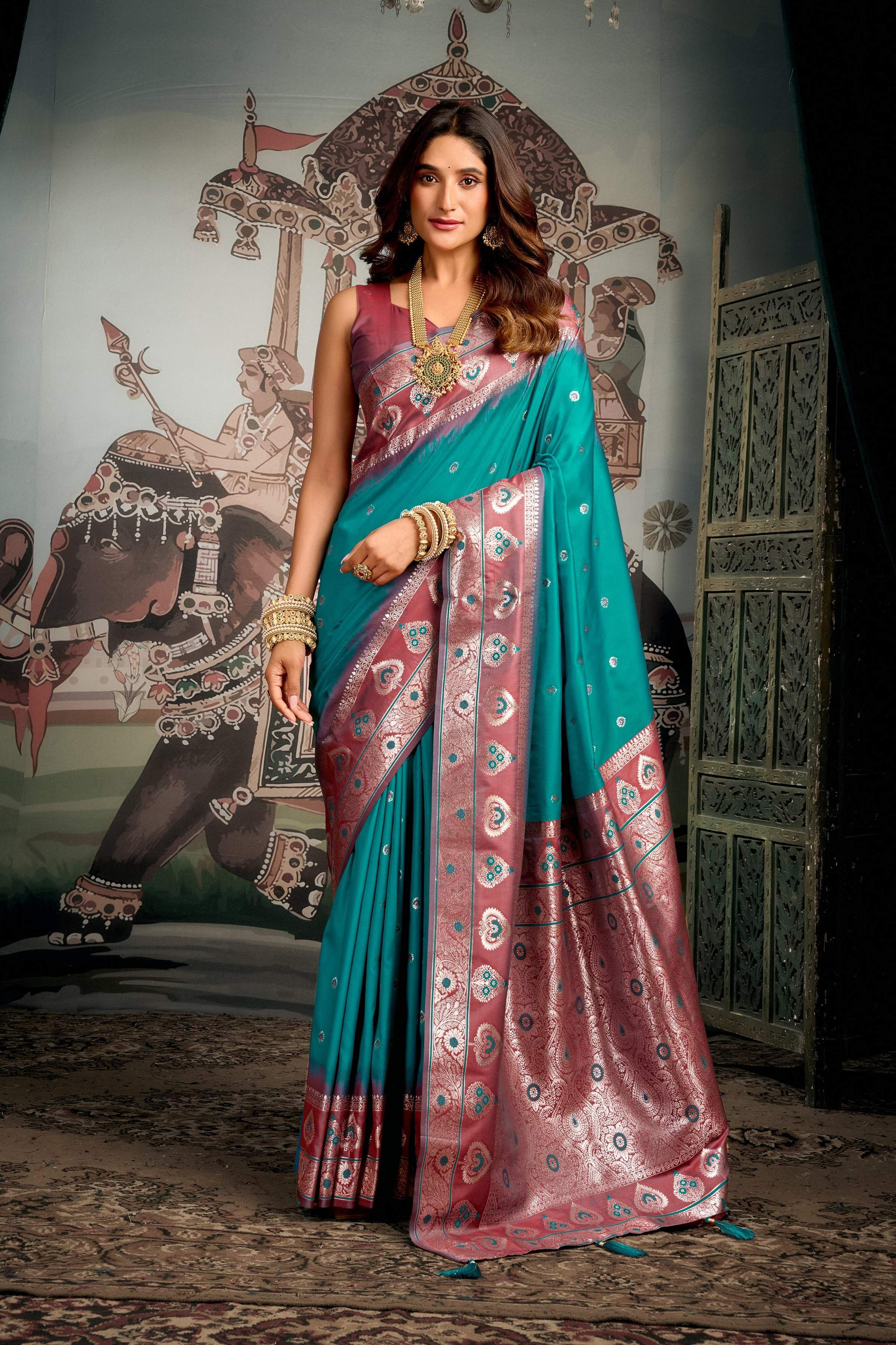 Jyoti Fashion Women's Turquoise Soft Silk Zari Woven Saree with Blouse - Distacart