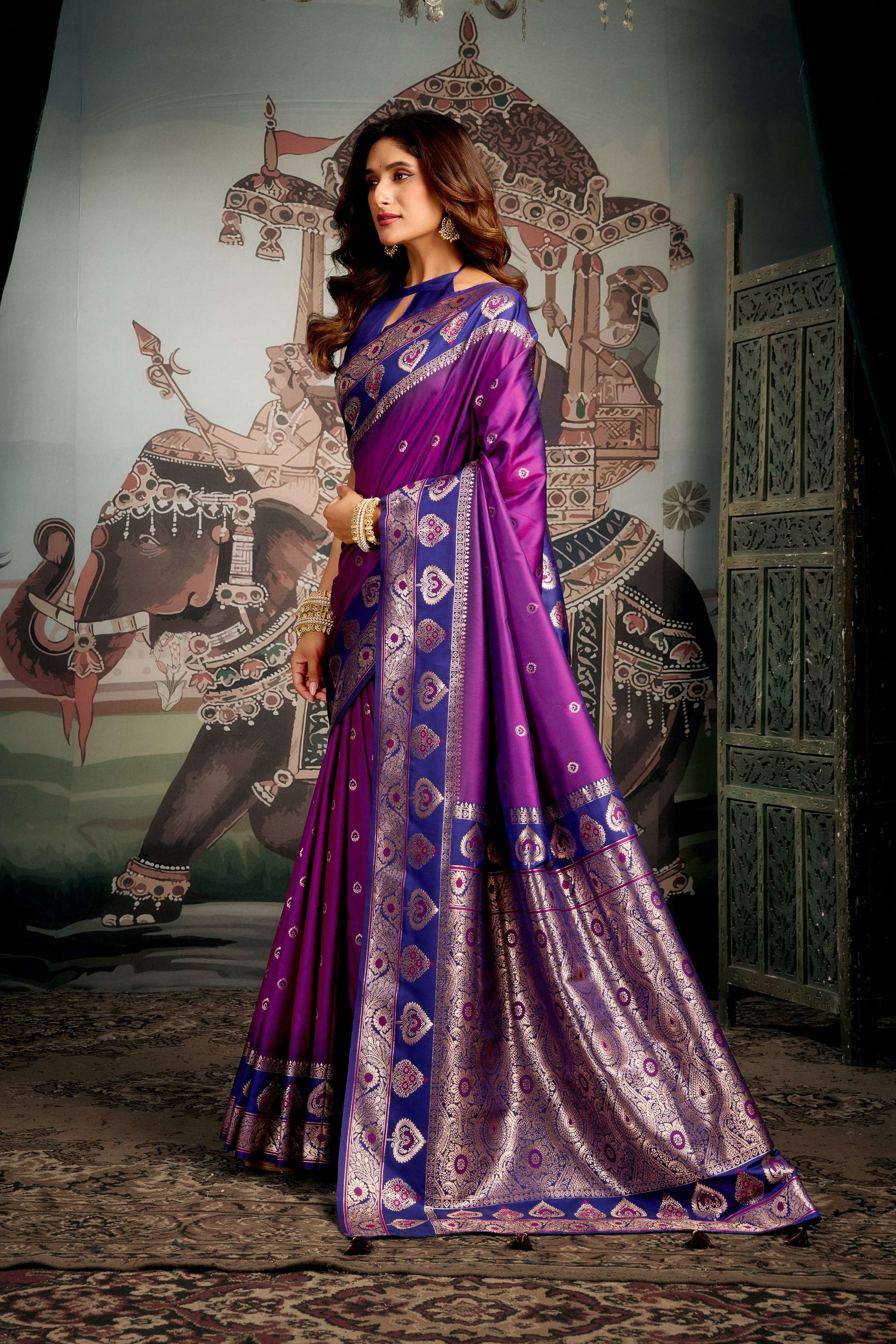 Jyoti Fashion Women's Purple Soft Silk Zari Woven Saree with Blouse - Distacart