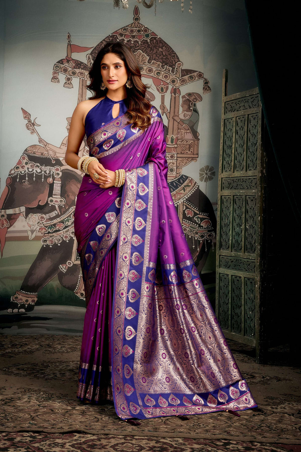Jyoti Fashion Women's Purple Soft Silk Zari Woven Saree with Blouse - Distacart