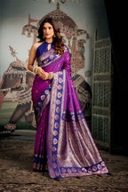 Jyoti Fashion Women's Purple Soft Silk Zari Woven Saree with Blouse - Distacart