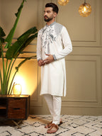 Jyoti Fashion Men's White Viscose Silk Sequins Embroidered Kurta with Pajama