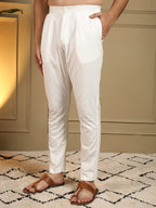 Jyoti Fashion Men's White Viscose Silk Sequins Embroidered Kurta with Pajama